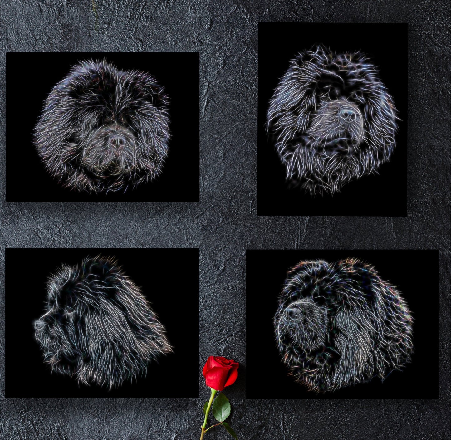 Black Chow Chow Print with Stunning Fractal Art Design. Various Sizes Available