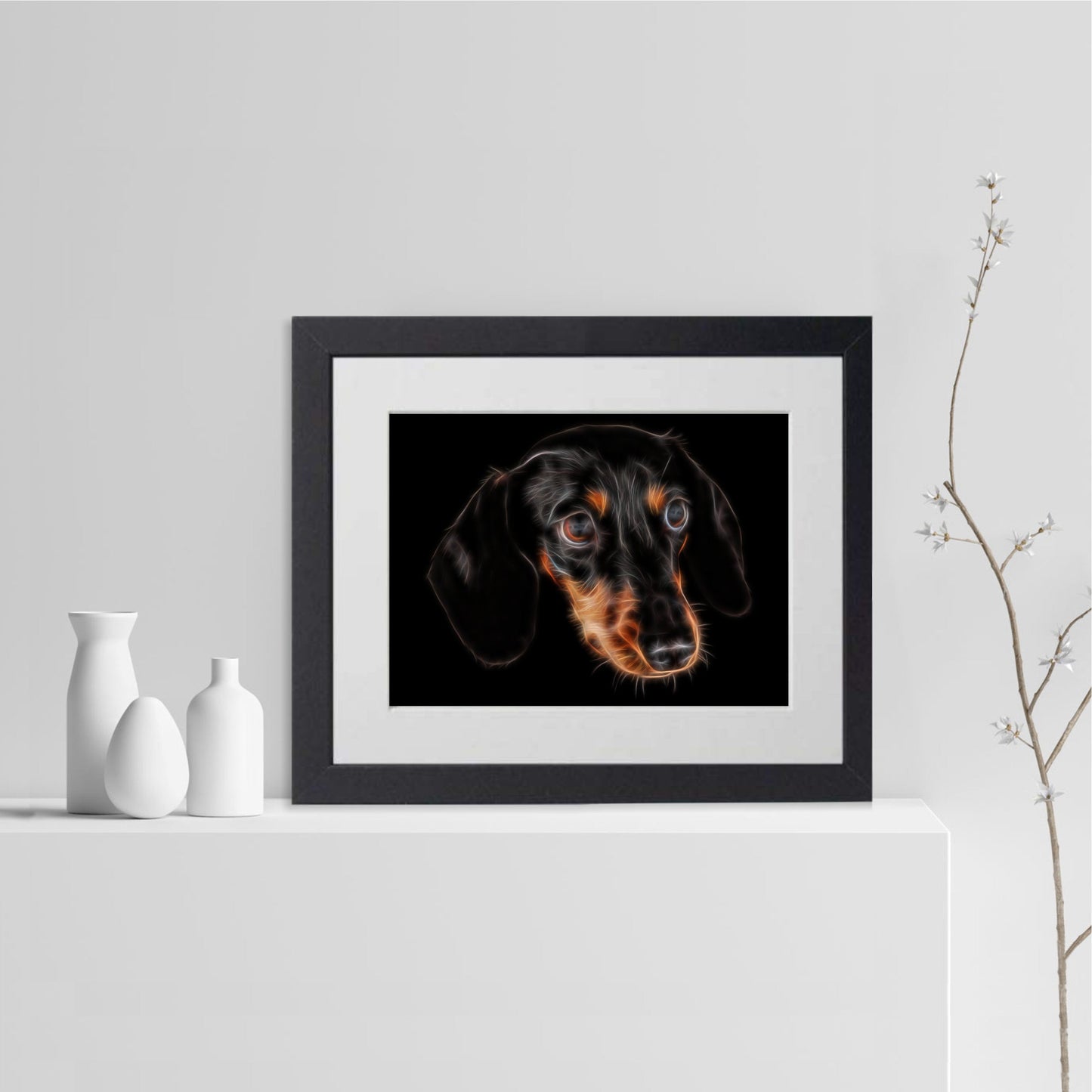 Black and Tan Dachshund Print with Stunning Fractal Art Design. Various Sizes Available