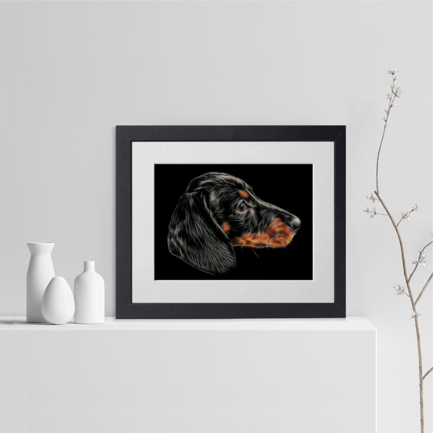 Black and Tan Dachshund Print with Stunning Fractal Art Design. Various Sizes Available