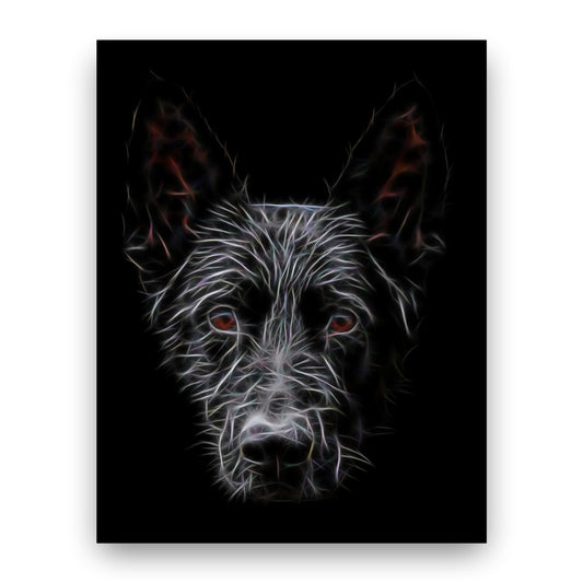 Black German Shepherd Print with Stunning Fractal Art Design. Various Sizes Available