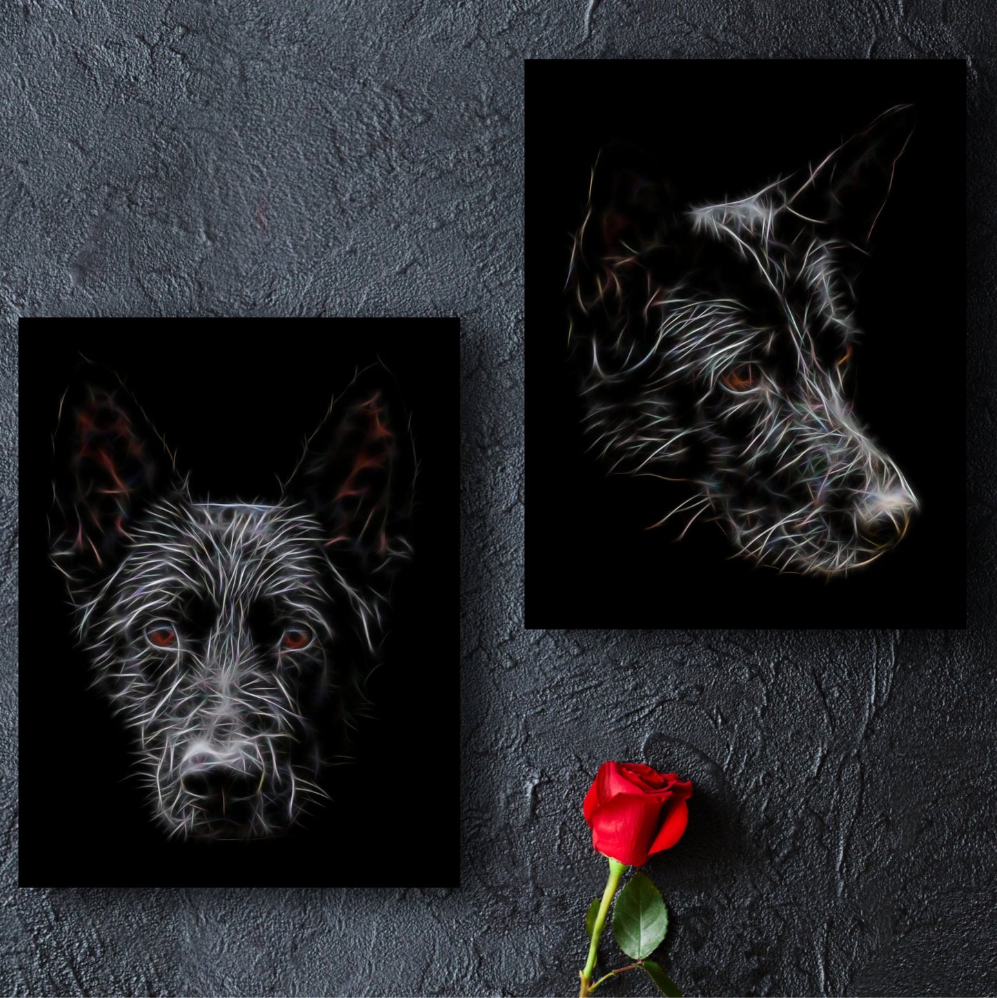 Black German Shepherd Print with Stunning Fractal Art Design. Various Sizes Available