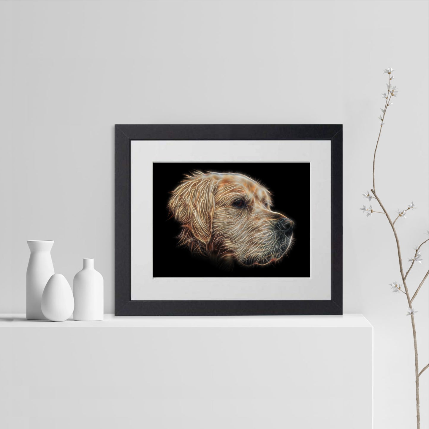 Golden Retriever Print with Stunning Fractal Art Design. Various Sizes Available