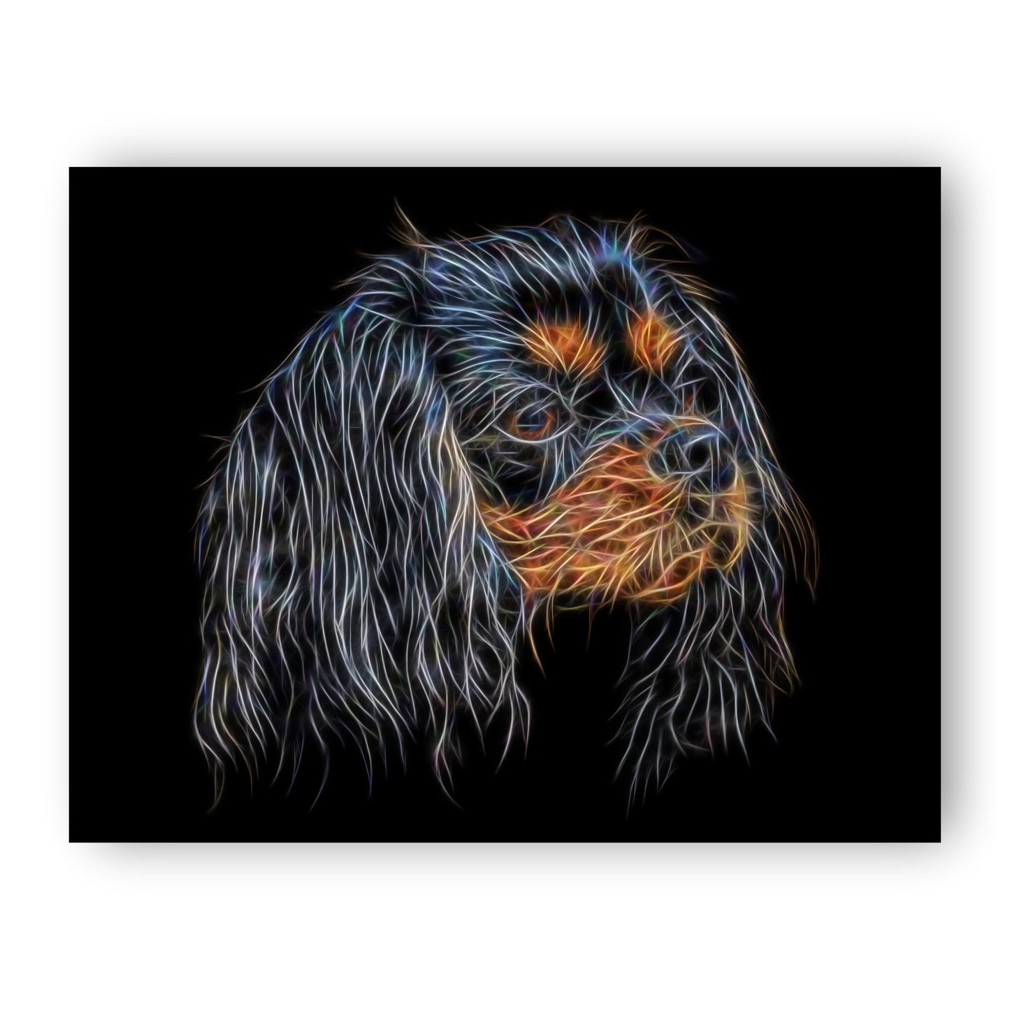 Black and Tan King Charles Spaniel Print with Stunning Fractal Art Design. Various Sizes Available