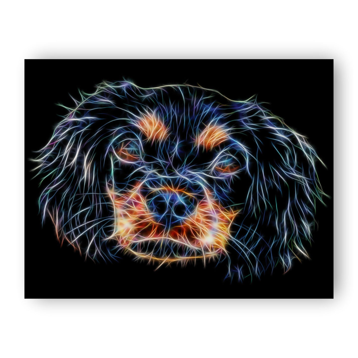 Black and Tan King Charles Spaniel Print with Stunning Fractal Art Design. Various Sizes Available