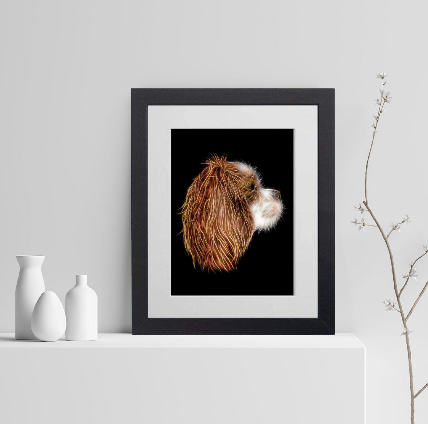 Blenheim King Charles Spaniel Print with Stunning Fractal Art Design. Various Sizes Available