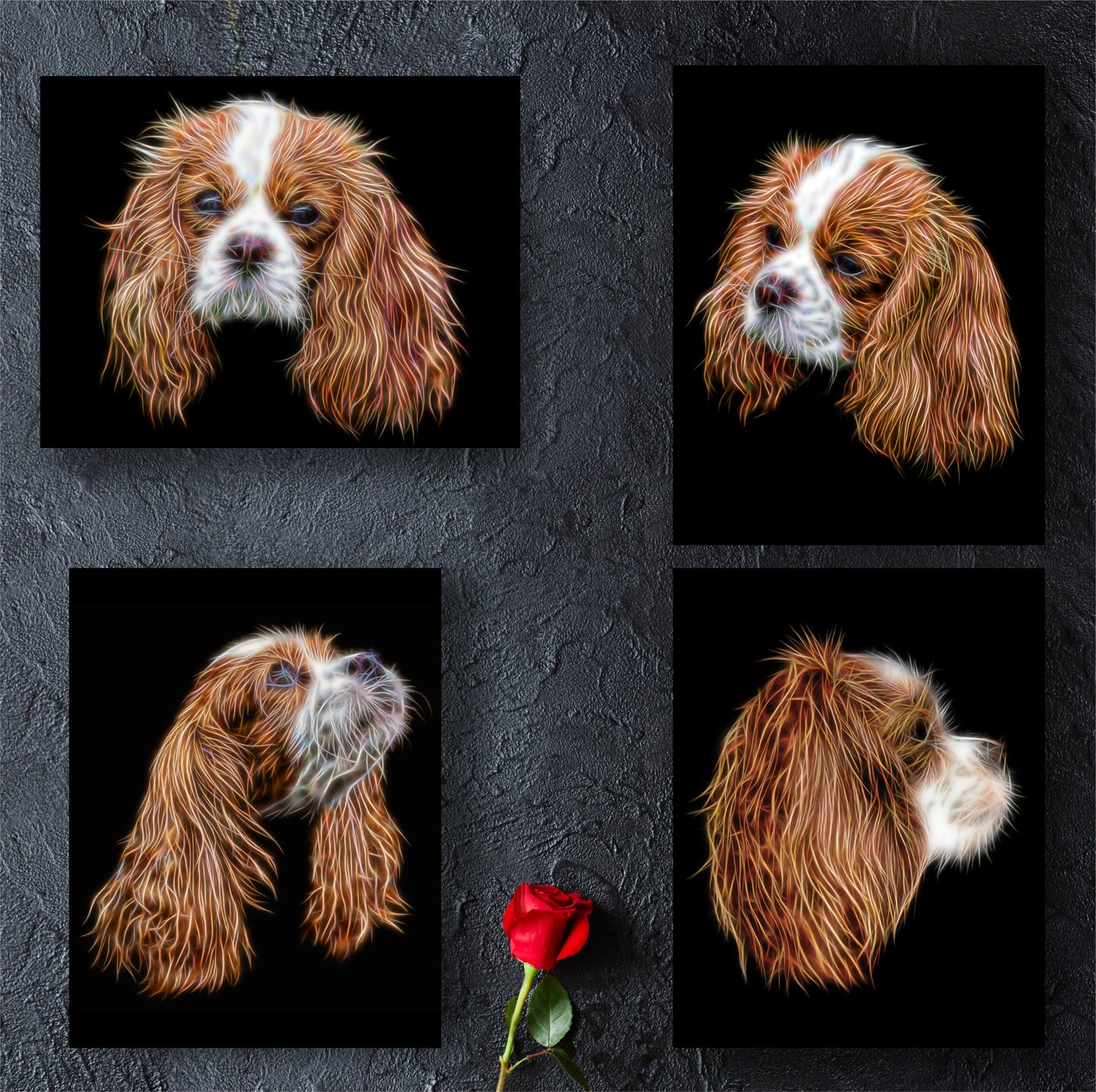 Blenheim King Charles Spaniel Print with Stunning Fractal Art Design. Various Sizes Available