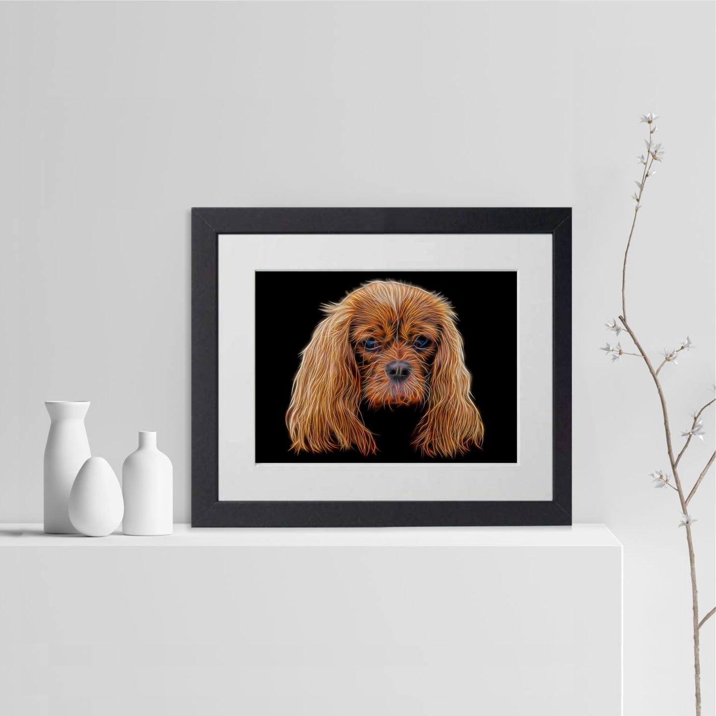 Ruby King Charles Spaniel Print with Stunning Fractal Art Design. Various Sizes Available