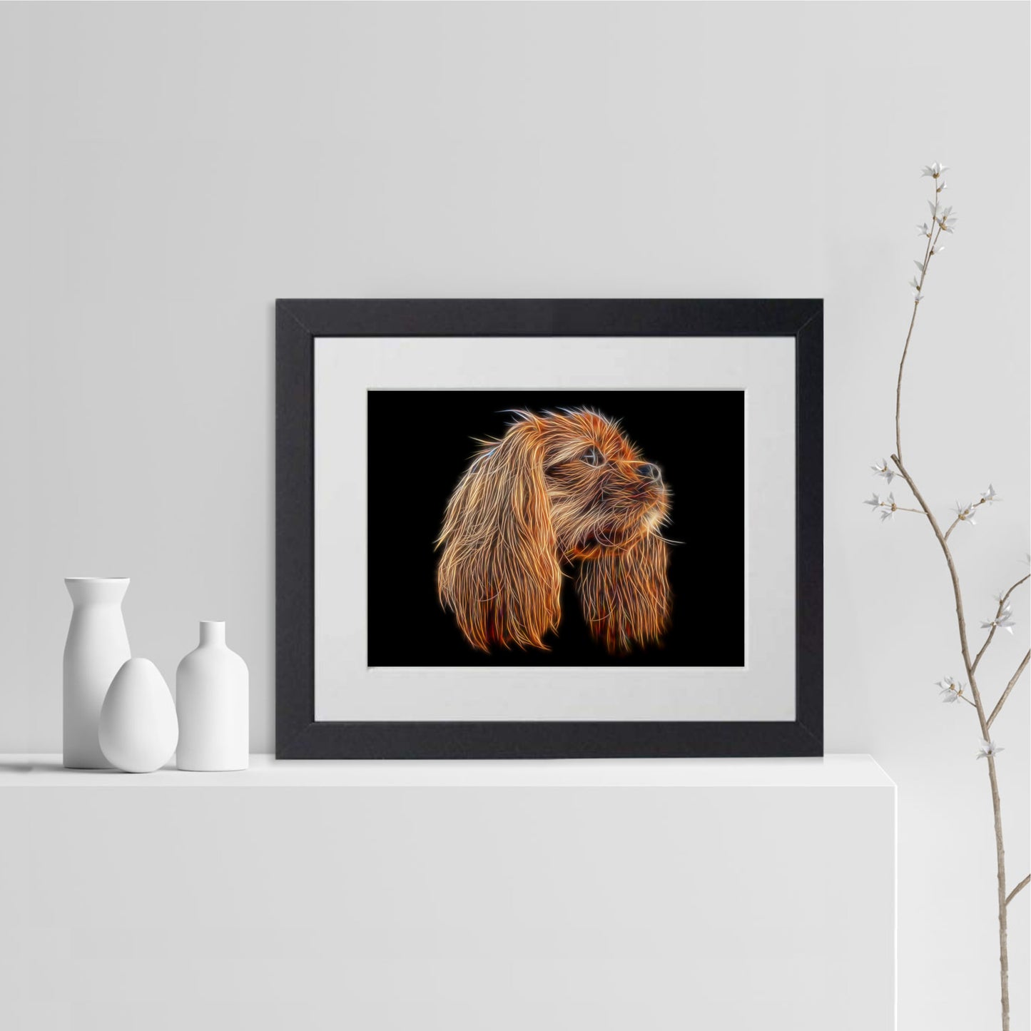 Ruby King Charles Spaniel Print with Stunning Fractal Art Design. Various Sizes Available