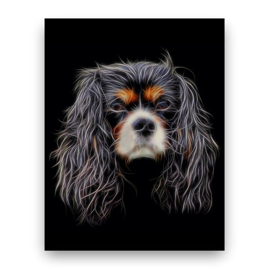 Tricolour King Charles Spaniel Print with Stunning Fractal Art Design. Various Sizes Available