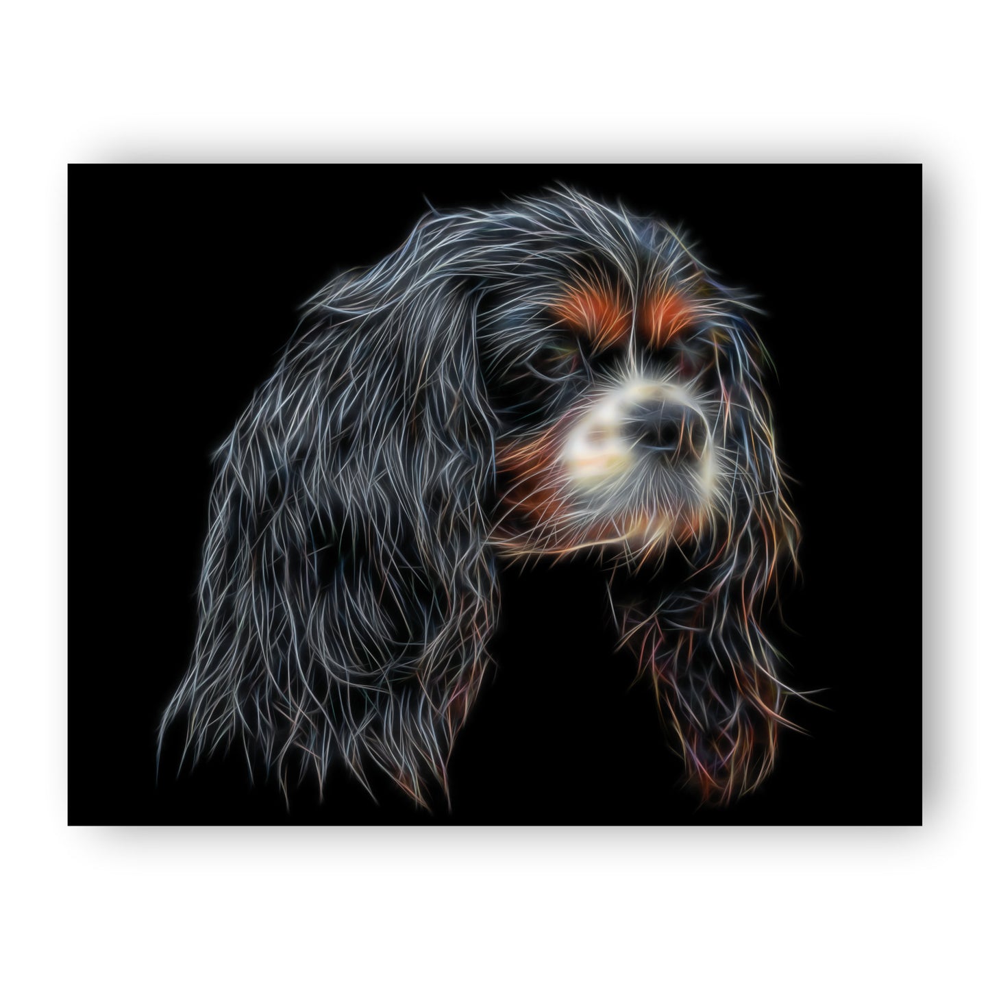 Tricolour King Charles Spaniel Print with Stunning Fractal Art Design. Various Sizes Available