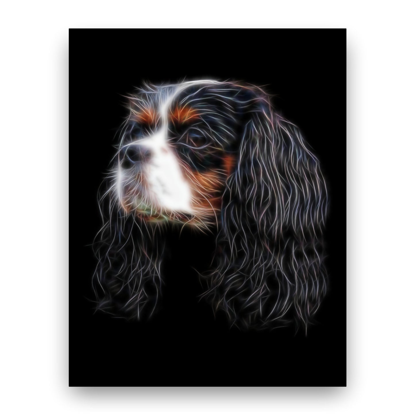 Tricolour King Charles Spaniel Print with Stunning Fractal Art Design. Various Sizes Available