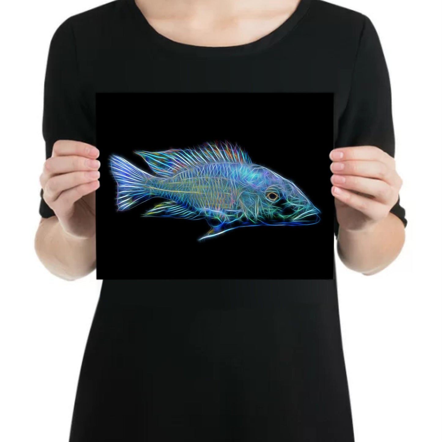 Fossorochromis Rostratus Cichlid Aluminium Metal Wall Plaque with Stunning Fractal Art Design.