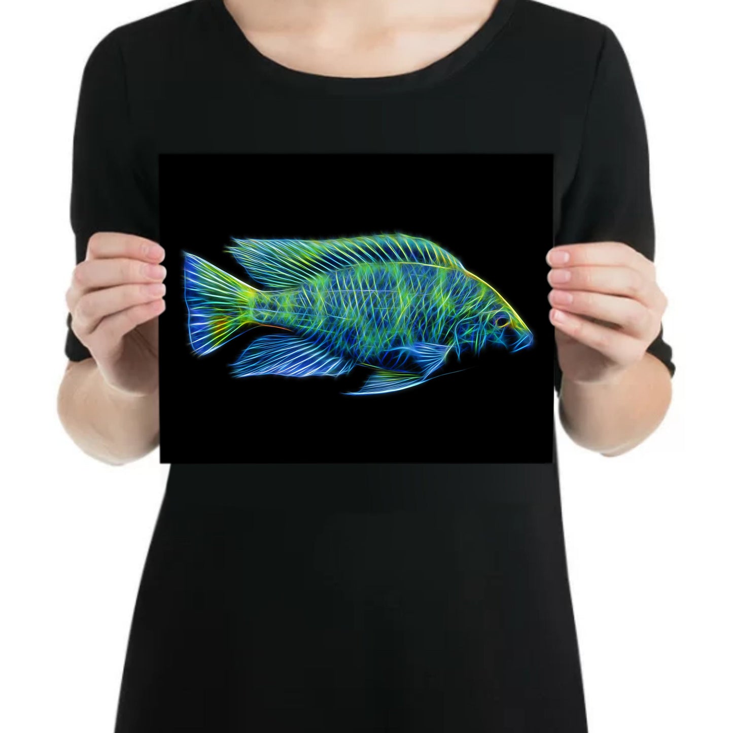 Giraffe Cichlid Metal Wall Plaque with Stunning Fractal Art Design. Nimbochromis Venustus