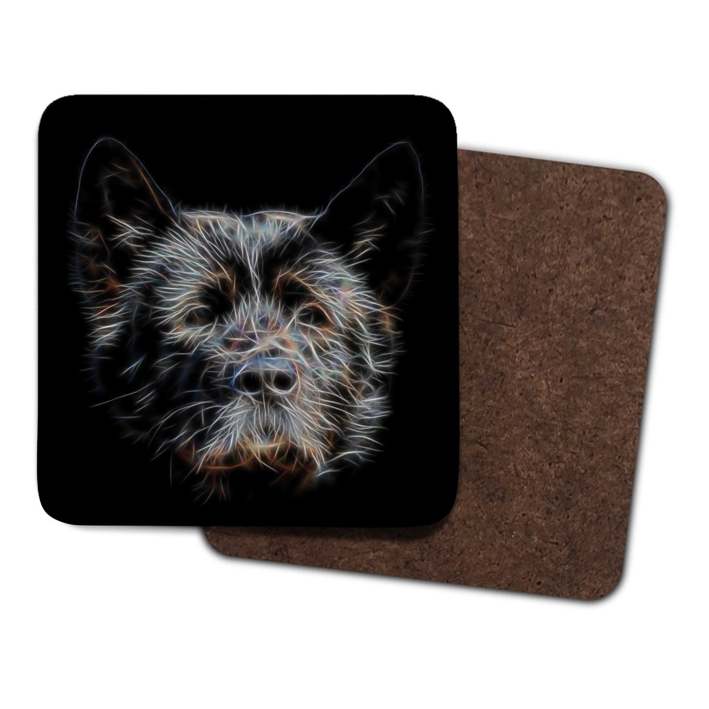 Black American Akita Coasters, Set of 2, with Stunning Fractal Art Design.