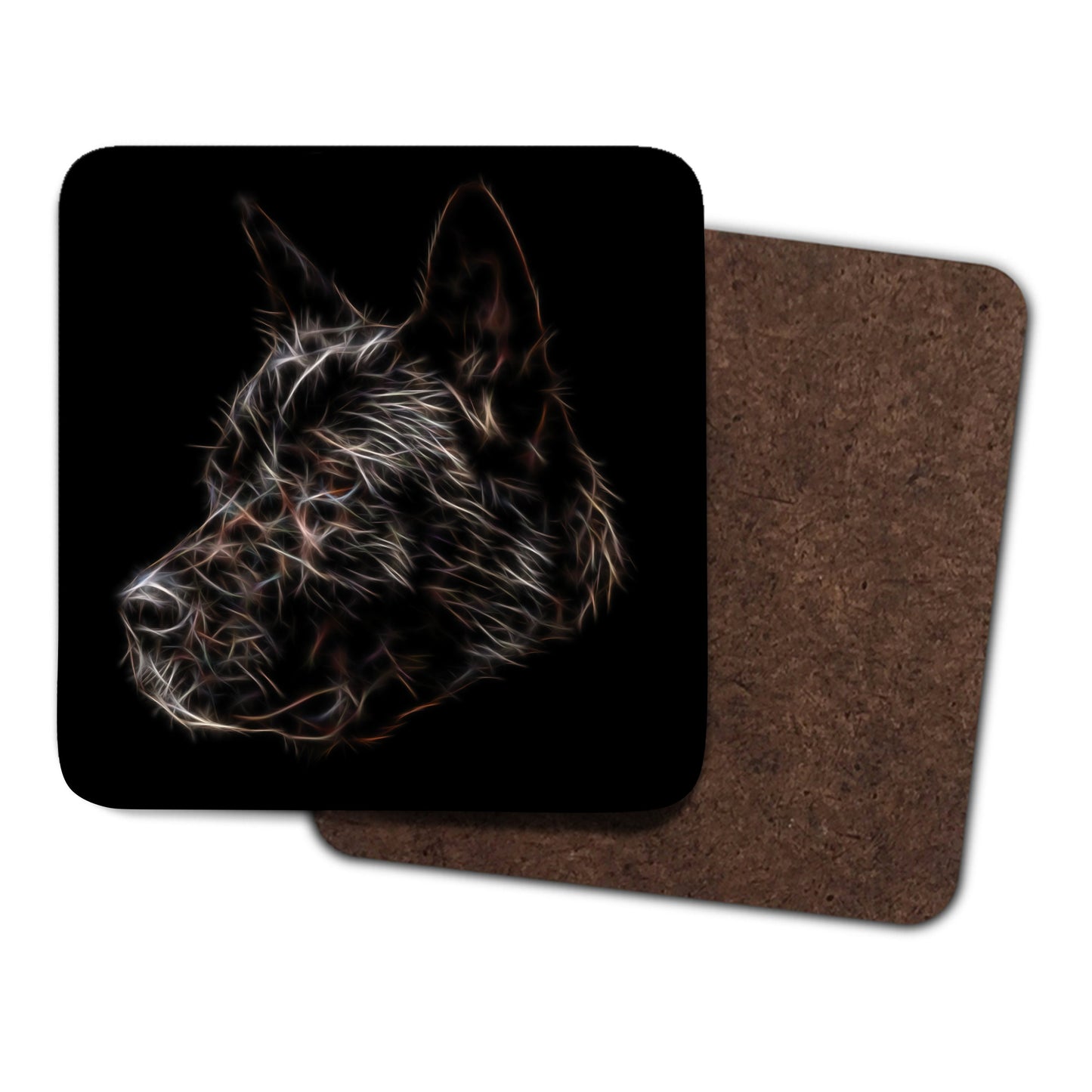 Black American Akita Coasters, Set of 2, with Stunning Fractal Art Design.