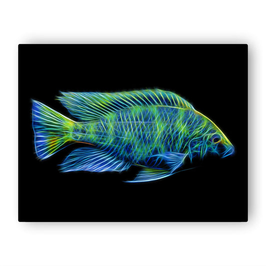 Giraffe Cichlid Metal Wall Plaque with Stunning Fractal Art Design. Nimbochromis Venustus