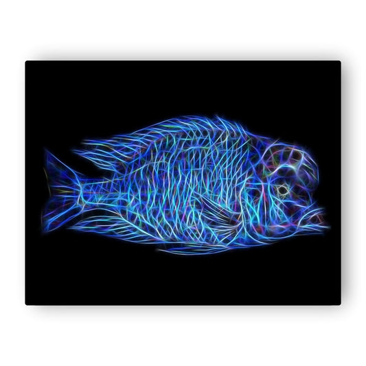 Blue Dolphin Cichlid Metal Wall Plaque with Stunning Fractal Art Design. Cyrtocara Moorii