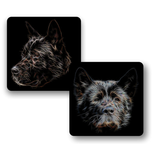 Black American Akita Coasters, Set of 2, with Stunning Fractal Art Design.