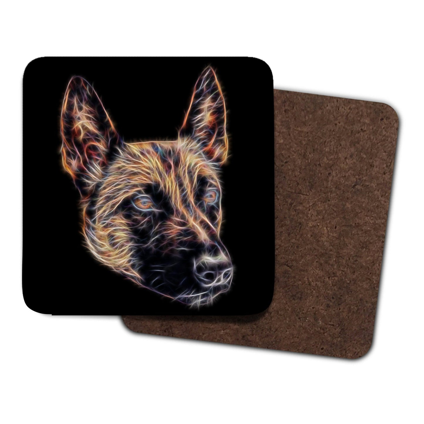 Belgian Malinois Coasters, Set of 2, with Stunning Fractal Art Design. Belgian Shepherd Owner Gift