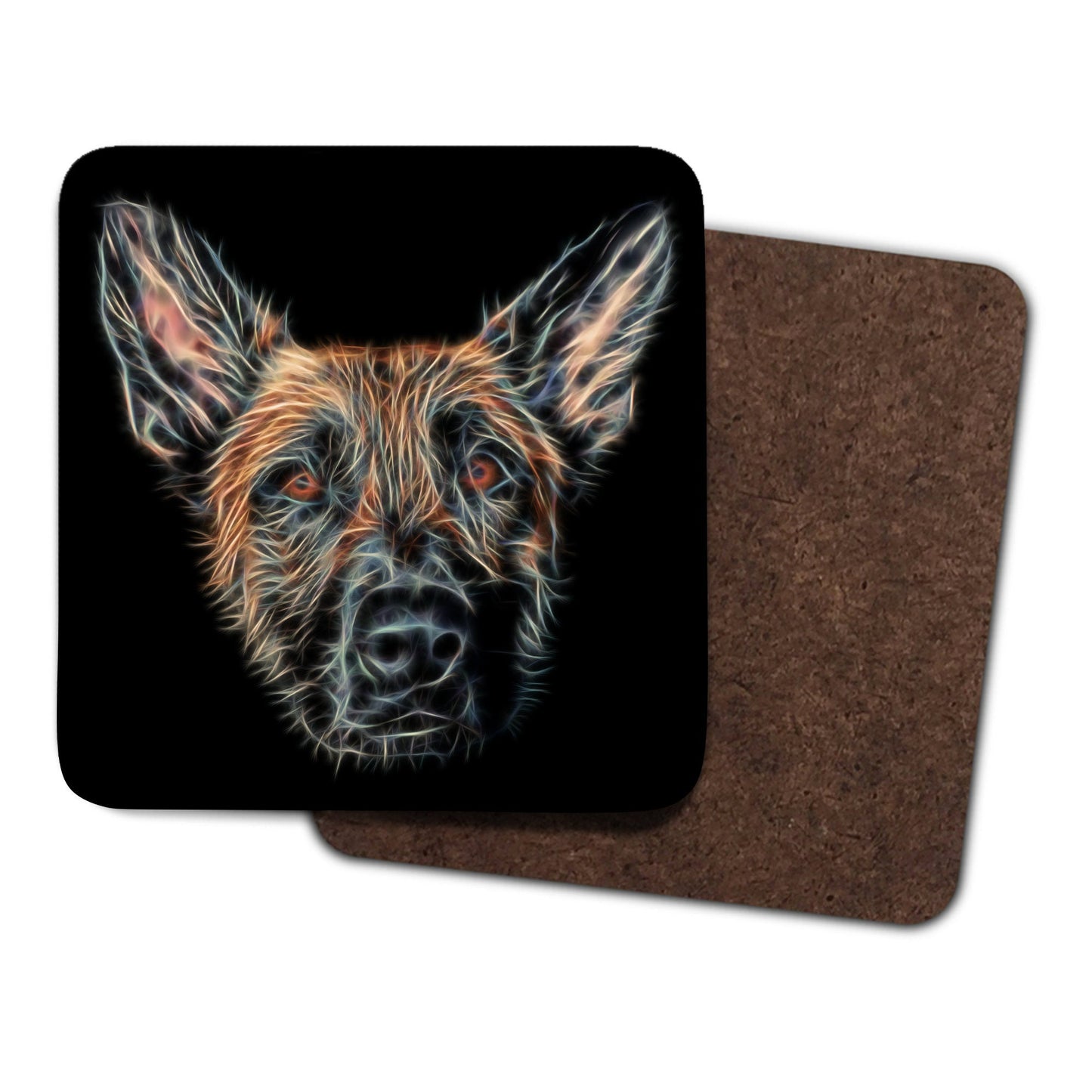Belgian Malinois Coasters, Set of 2, with Stunning Fractal Art Design. Belgian Shepherd Owner Gift