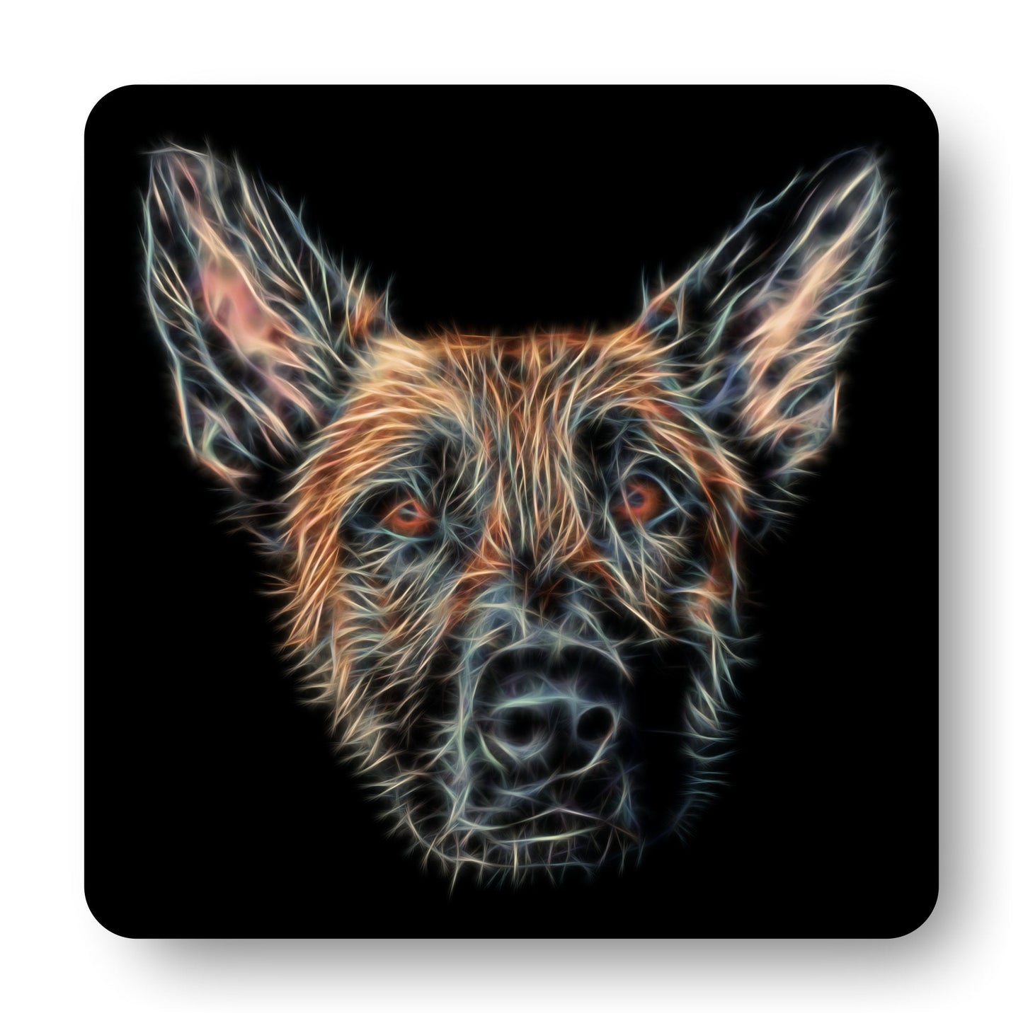 Belgian Malinois Coasters, Set of 2, with Stunning Fractal Art Design. Belgian Shepherd Owner Gift