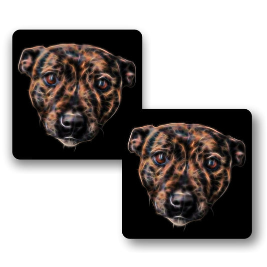 Brindle Staffordshire Bull Terrier Coasters, Set of 2, with Stunning Fractal Art Design. Perfect Dog Owner Gift.