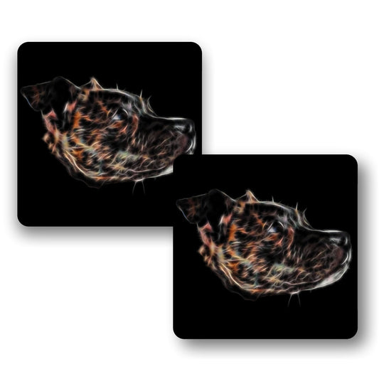 Brindle Staffordshire Bull Terrier Coasters, Set of 2, with Stunning Fractal Art Design. Perfect Dog Owner Gift.