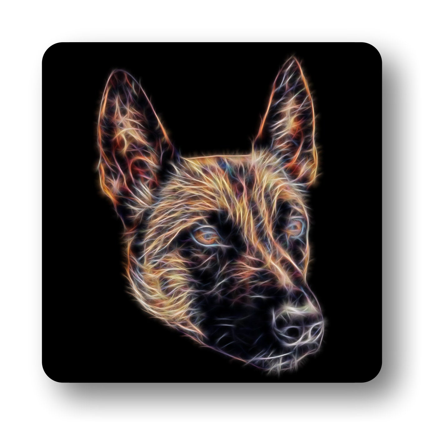 Belgian Malinois Coasters, Set of 2, with Stunning Fractal Art Design. Belgian Shepherd Owner Gift