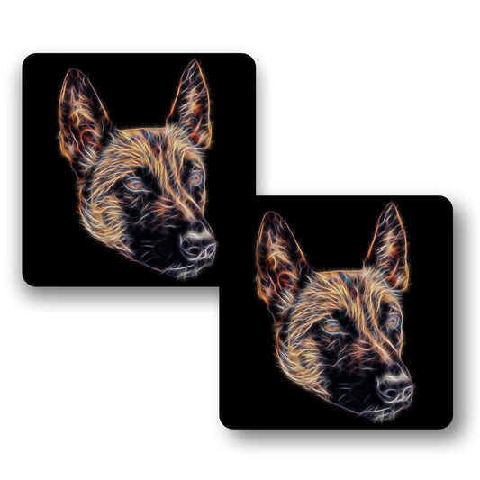 Belgian Malinois Coasters, Set of 2, with Stunning Fractal Art Design. Belgian Shepherd Owner Gift