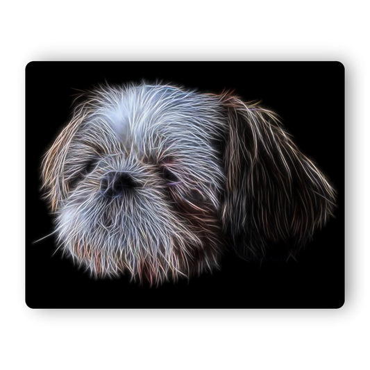 Shih Tzu Metal Wall Plaque with Stunning Fractal Art Design. Gold and White Shih Tzu