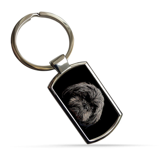 Black Shih Tzu Keychain with Fractal Art Design.