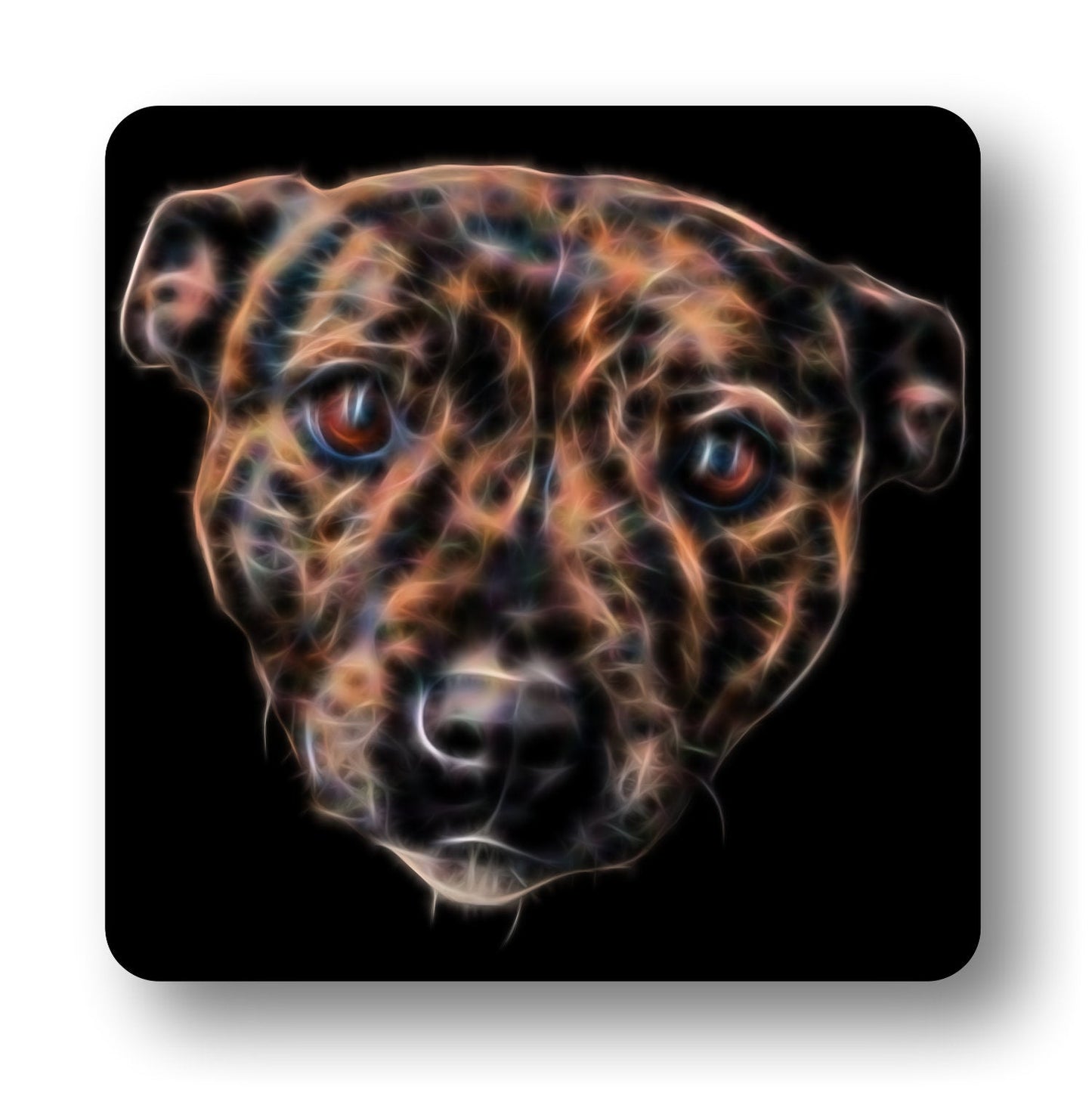 Brindle Staffordshire Bull Terrier Coasters, Set of 2, with Stunning Fractal Art Design. Perfect Dog Owner Gift.