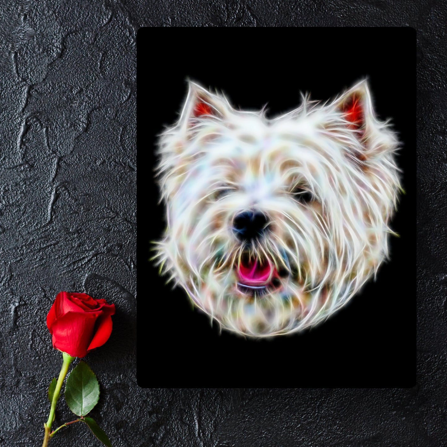 West Highland Terrier Metal Wall Plaque with Stunning Fractal Art Design. Also available as Mouse Pad, Keychain or Coaster.