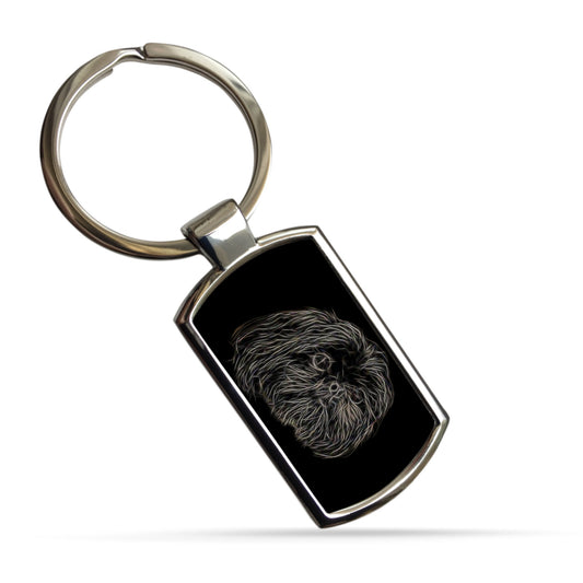 Black Shih Tzu Keychain with Fractal Art Design.