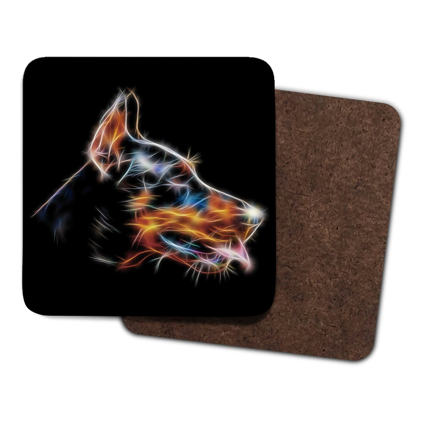 Doberman Coasters, Set of 2, with Stunning Fractal Art Design.