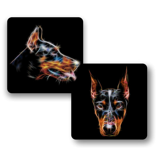 Doberman Coasters, Set of 2, with Stunning Fractal Art Design.