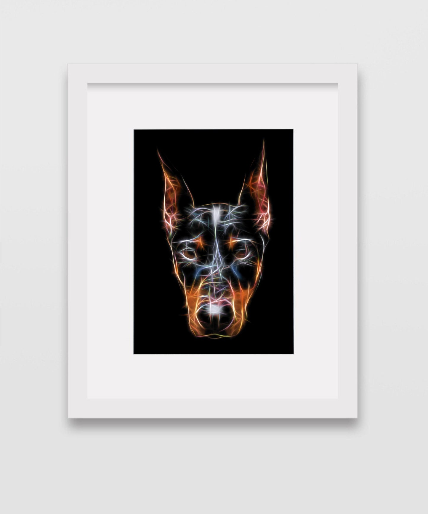 Doberman Photographic Print with Stunning Fractal Art Design. Various Sizes Available