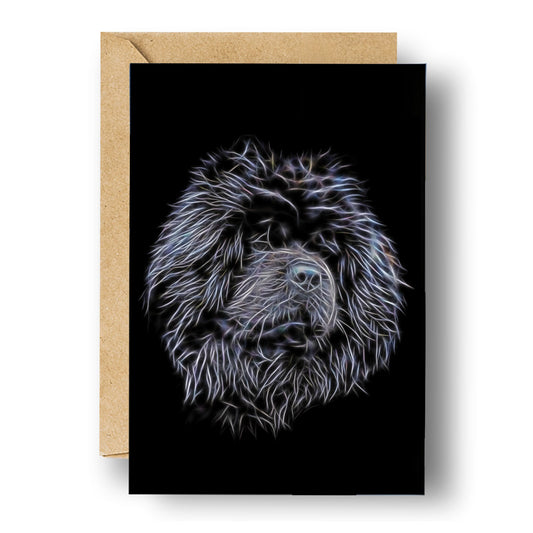 Black Chow Chow Greeting Card with Stunning Fractal Art Design. Blank Inside for Birthdays or any other Occasion
