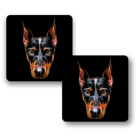 Doberman Coasters, Set of 2, with Stunning Fractal Art Design.