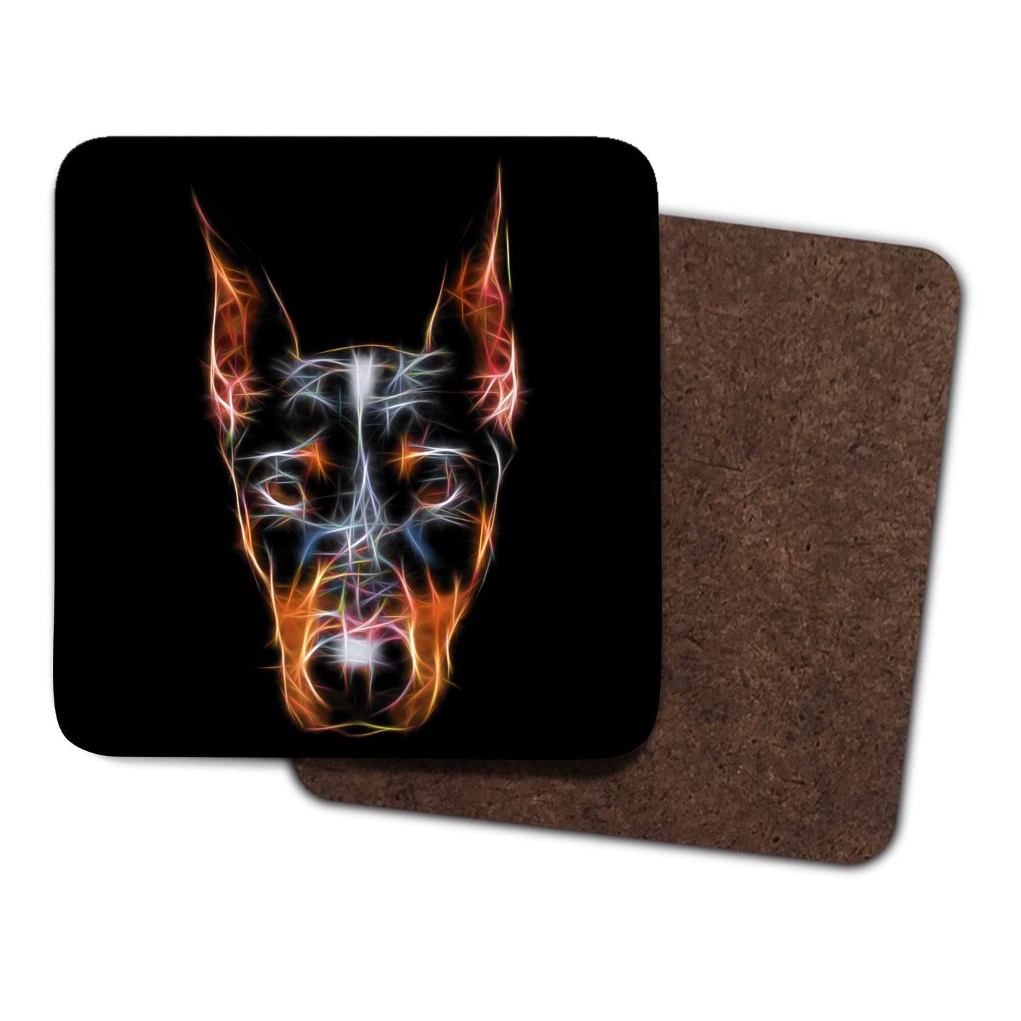 Doberman Coasters, Set of 2, with Stunning Fractal Art Design.