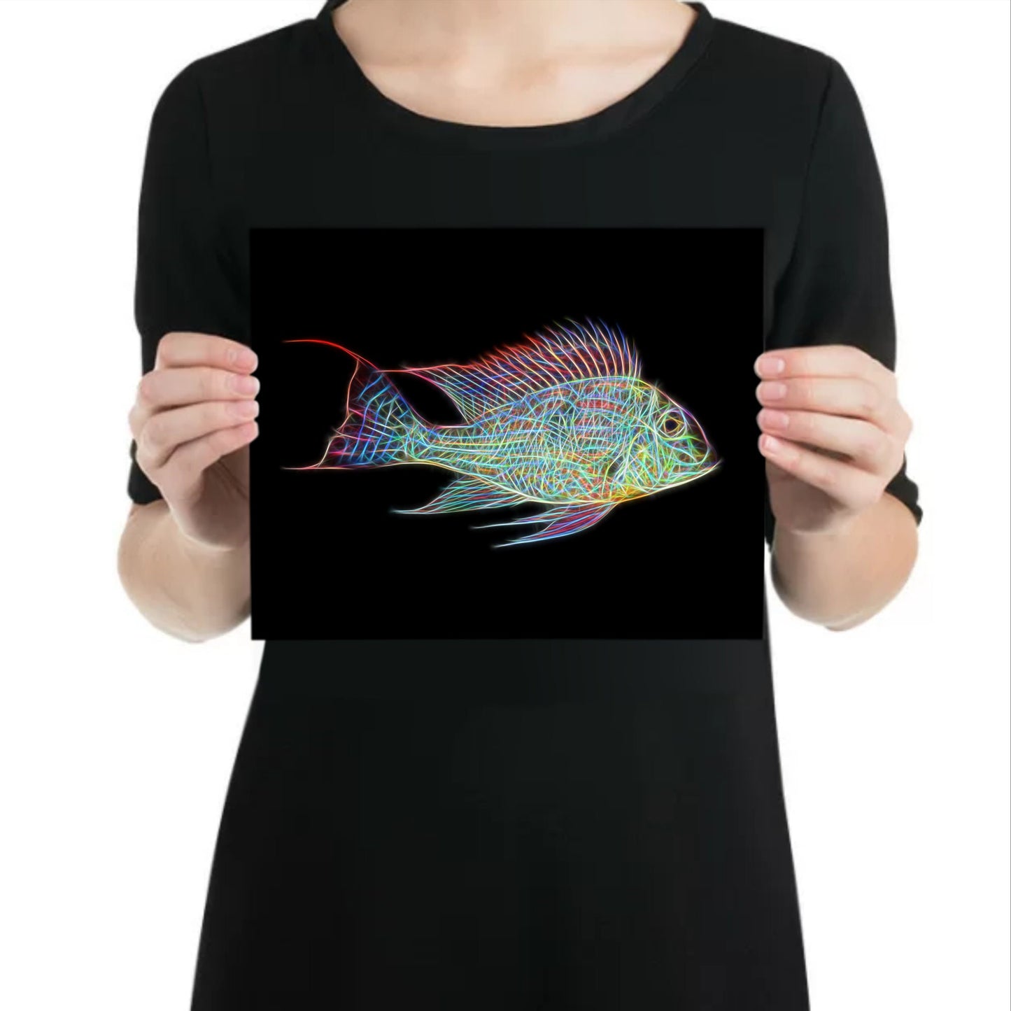 Geophagus Sveni Cichlid Fish Print with Stunning Fractal Art Design. Sven's Eartheater