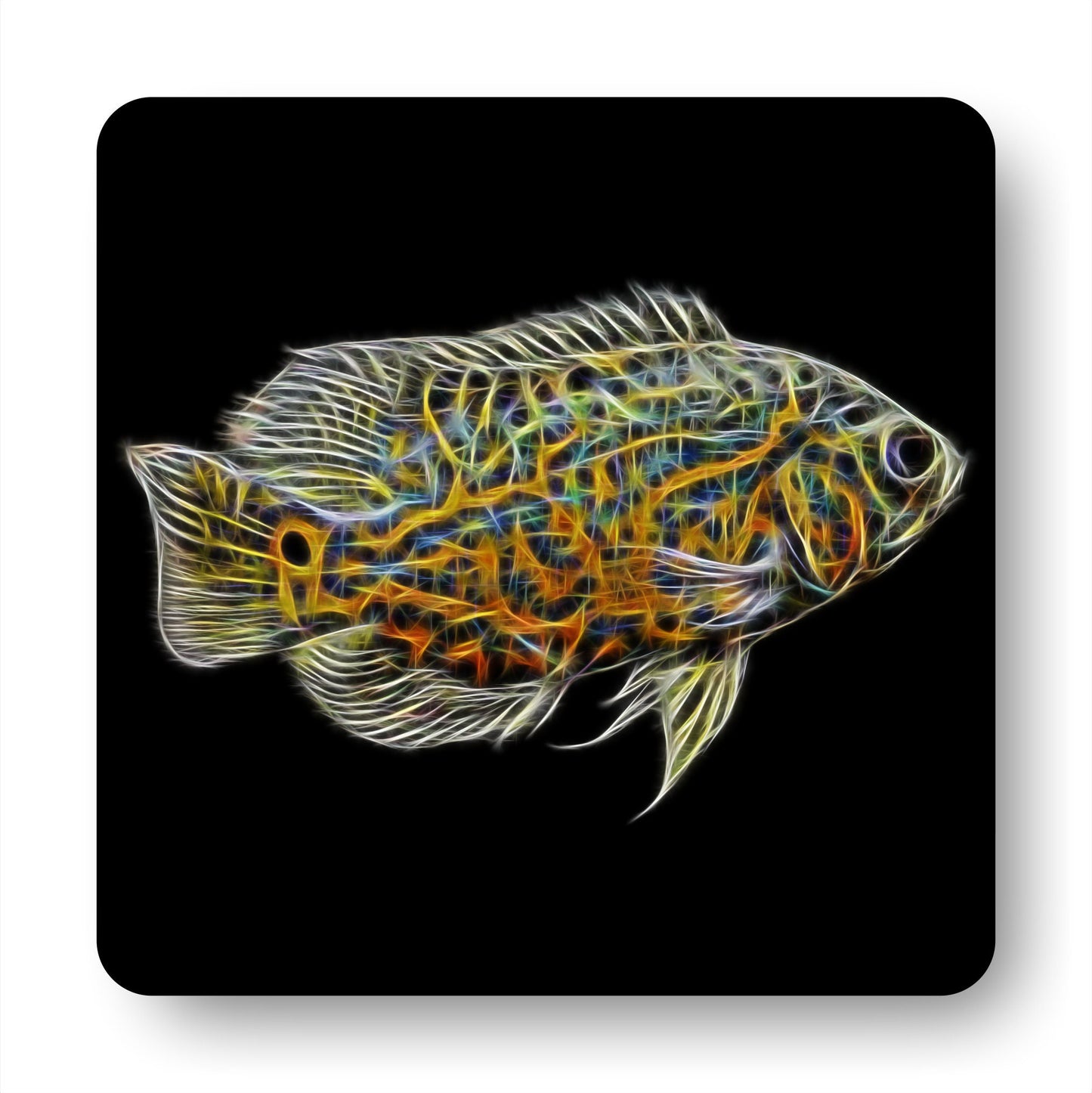 Oscar Cichlid Coaster with Stunning Fractal Art Design. Choose One of 14 Oscar Fish Designs
