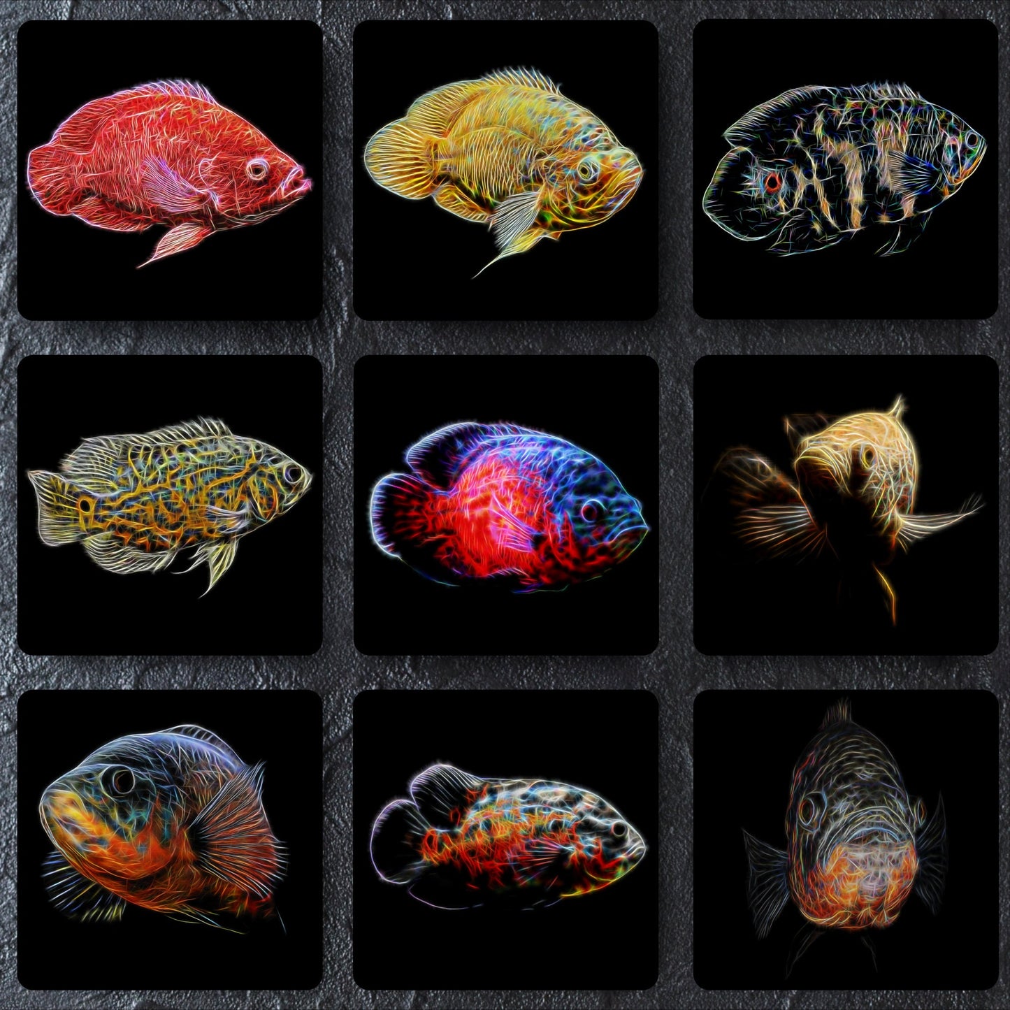 Oscar Cichlid Coaster with Stunning Fractal Art Design. Choose One of 14 Oscar Fish Designs