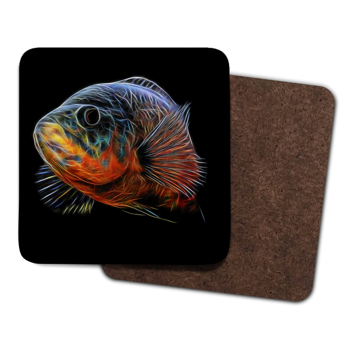 Oscar Cichlid Coaster with Stunning Fractal Art Design. Choose One of 14 Oscar Fish Designs