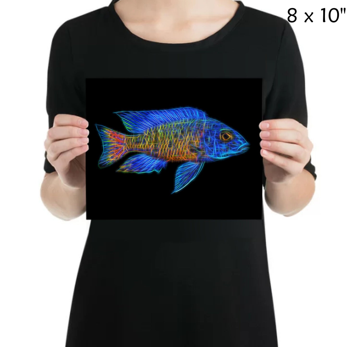 Stuartgranti Ngara Flametail Peacock Cichlid Fish Print with Stunning Fractal Art Design. Aulonocara