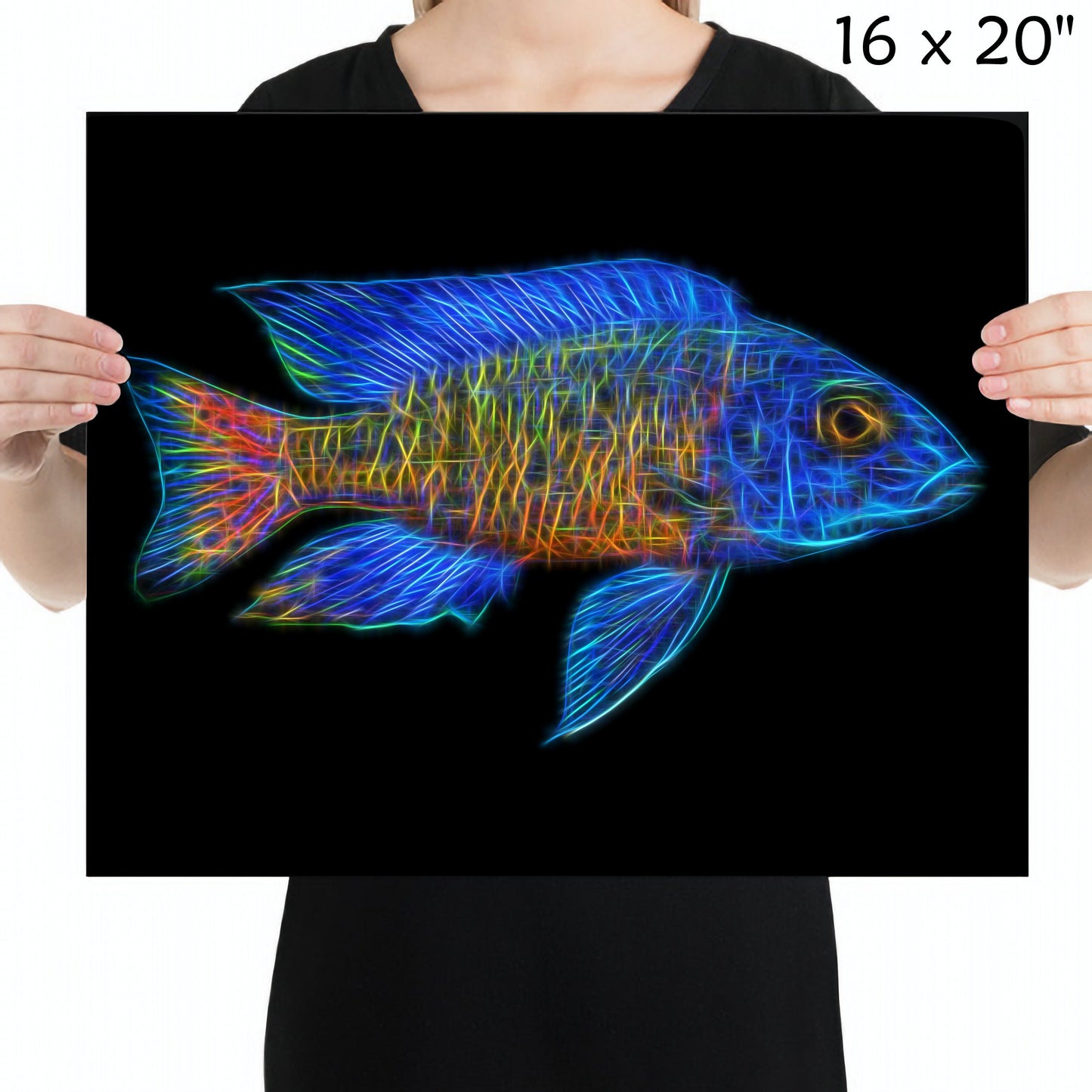 Stuartgranti Ngara Flametail Peacock Cichlid Fish Print with Stunning Fractal Art Design. Aulonocara