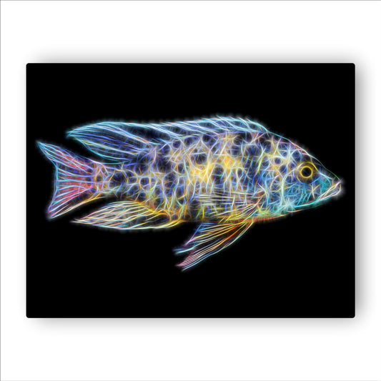 Yellow OB Peacock Cichlid Fish Print with Stunning Fractal Art Design. Aulonocara