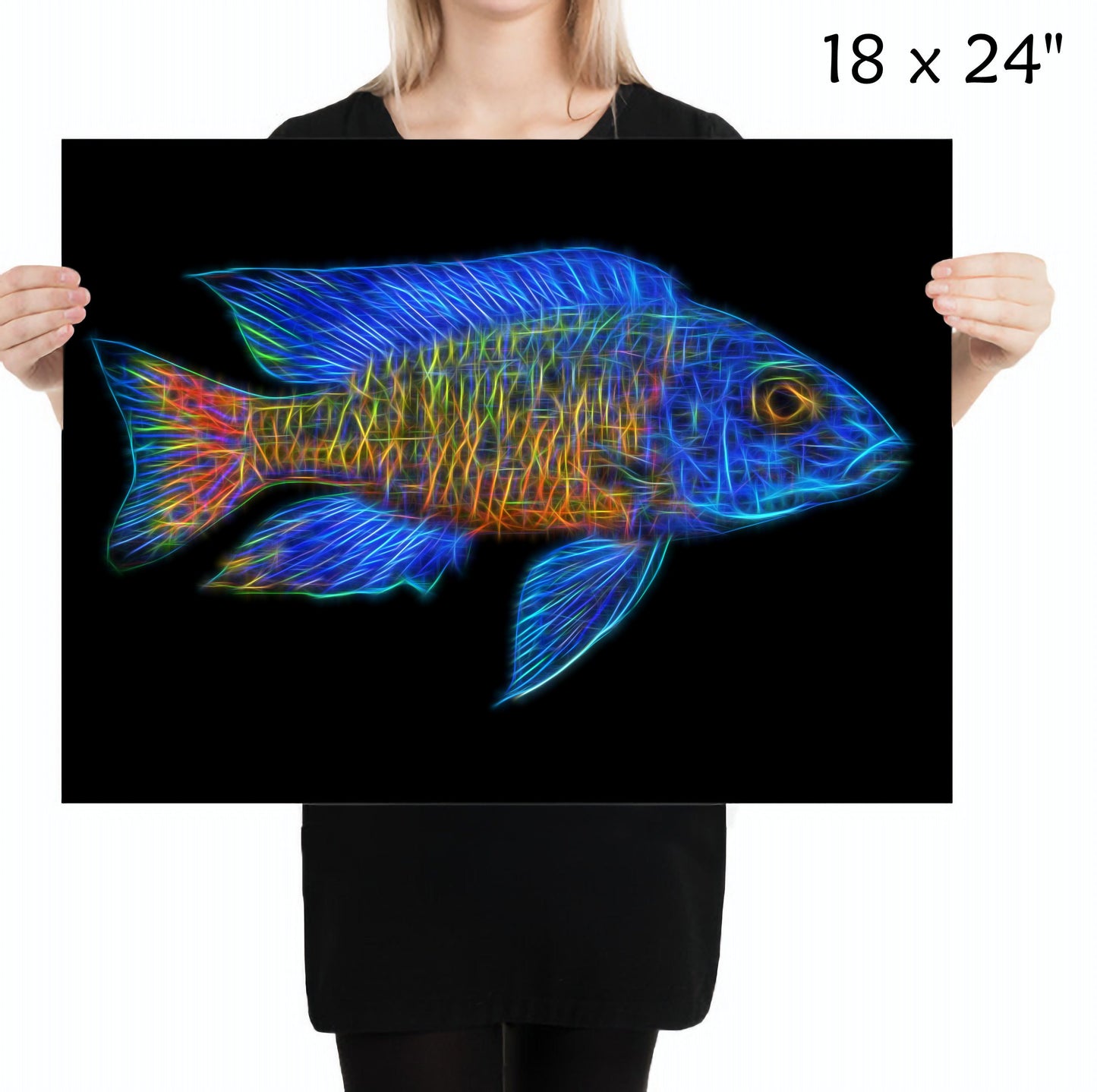 Stuartgranti Ngara Flametail Peacock Cichlid Fish Print with Stunning Fractal Art Design. Aulonocara