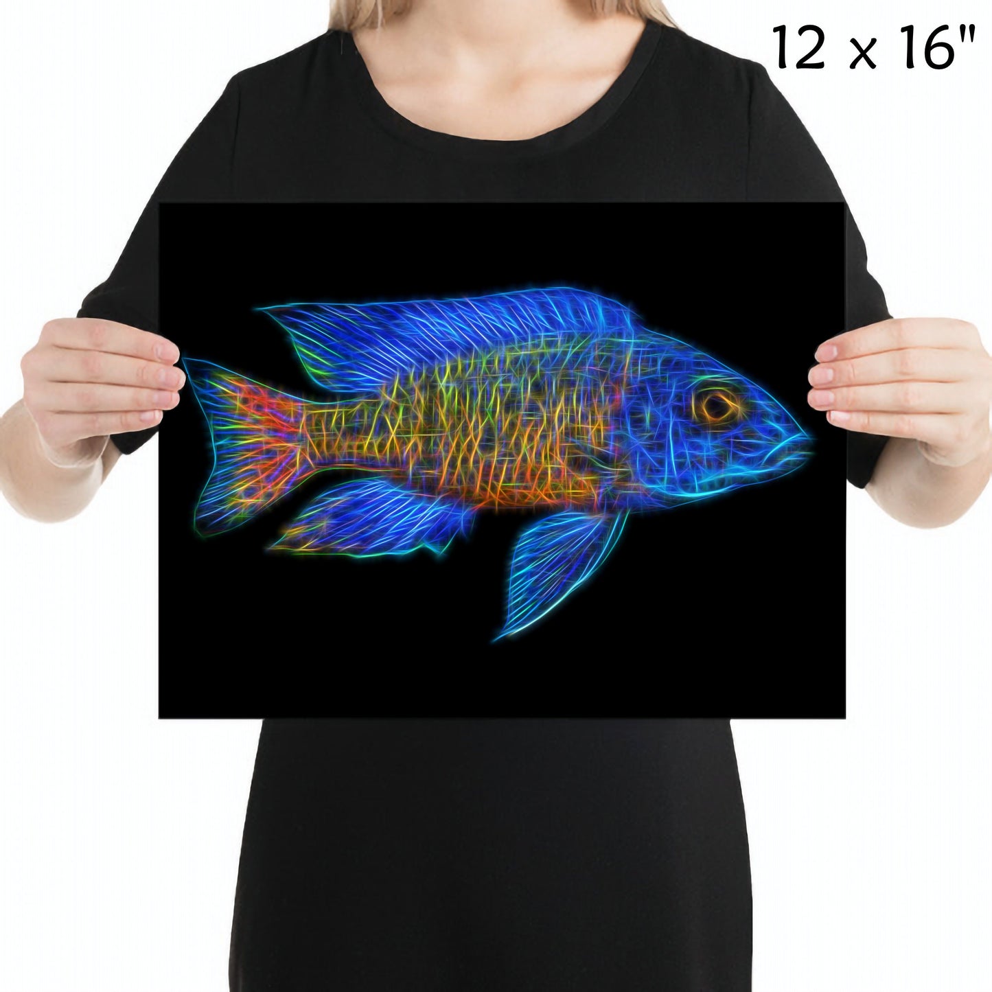 Stuartgranti Ngara Flametail Peacock Cichlid Fish Print with Stunning Fractal Art Design. Aulonocara