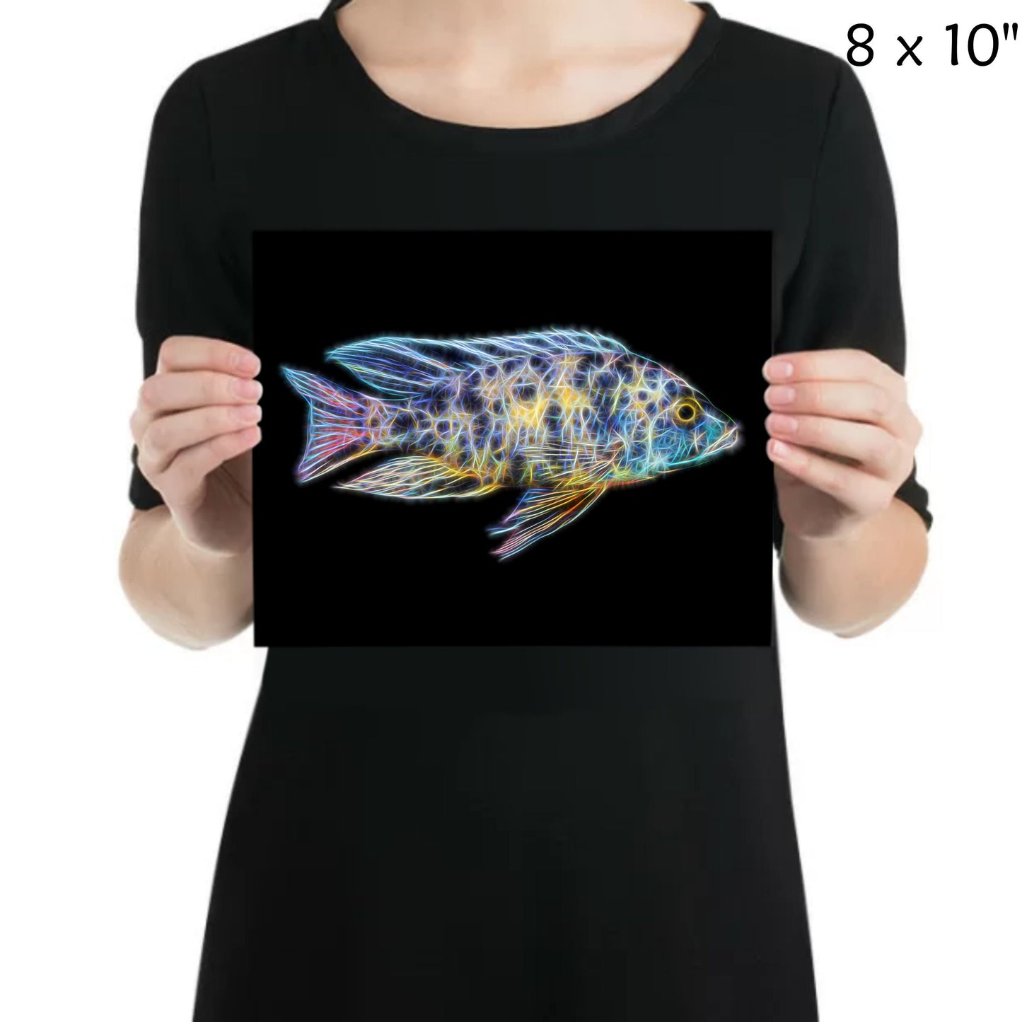 Yellow OB Peacock Cichlid Fish Print with Stunning Fractal Art Design. Aulonocara